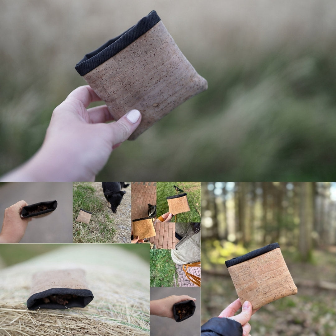 2 x Leckerli Einstecktasche aus Korkleder (vegan) natur