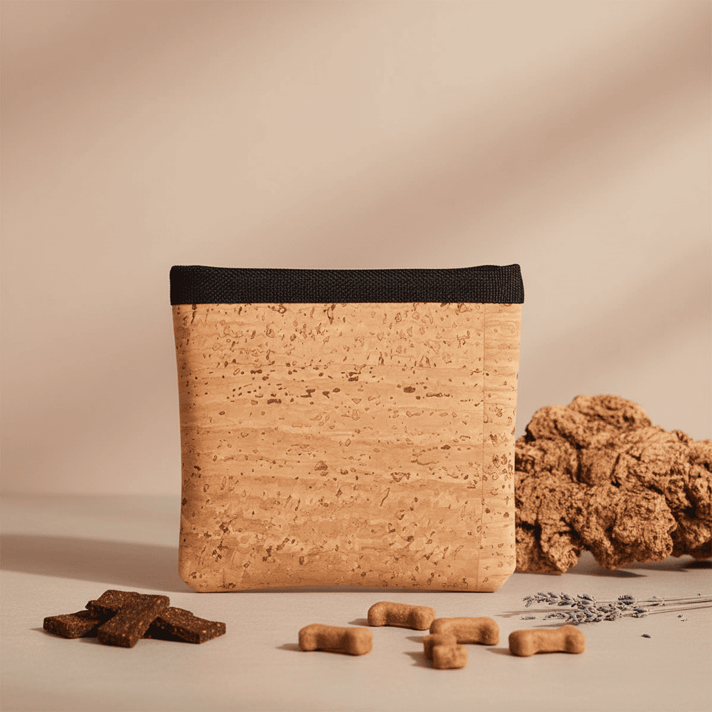 2 x Leckerli Einstecktasche aus Korkleder (vegan) natur