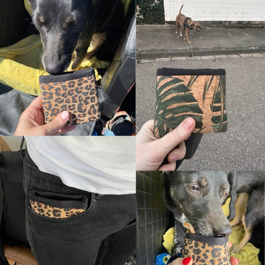 2 x Leckerli Einstecktasche aus Korkleder (vegan) Leopardenmuster