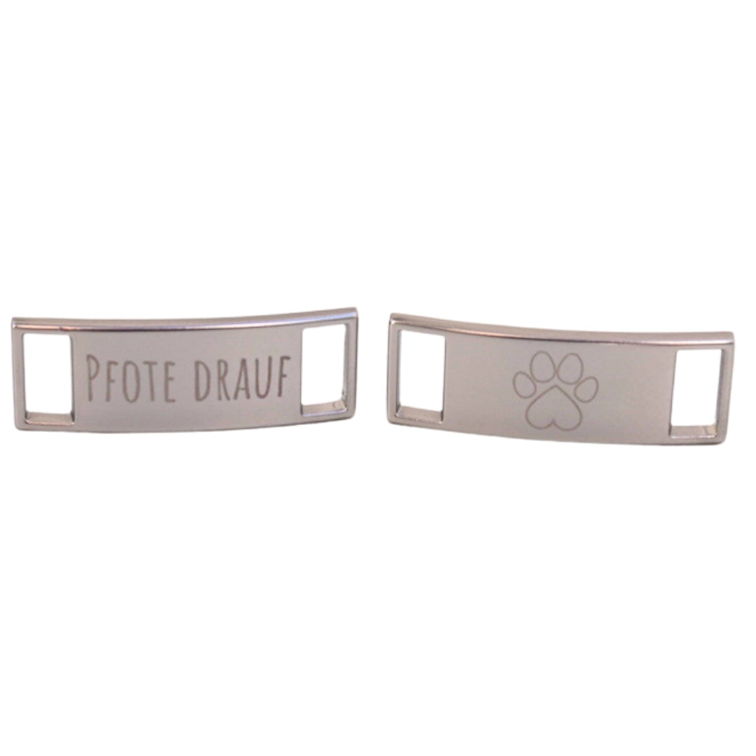 Schuhschnallen (Lace Locks) mit "Pfote drauf" Logo (silber, matt)