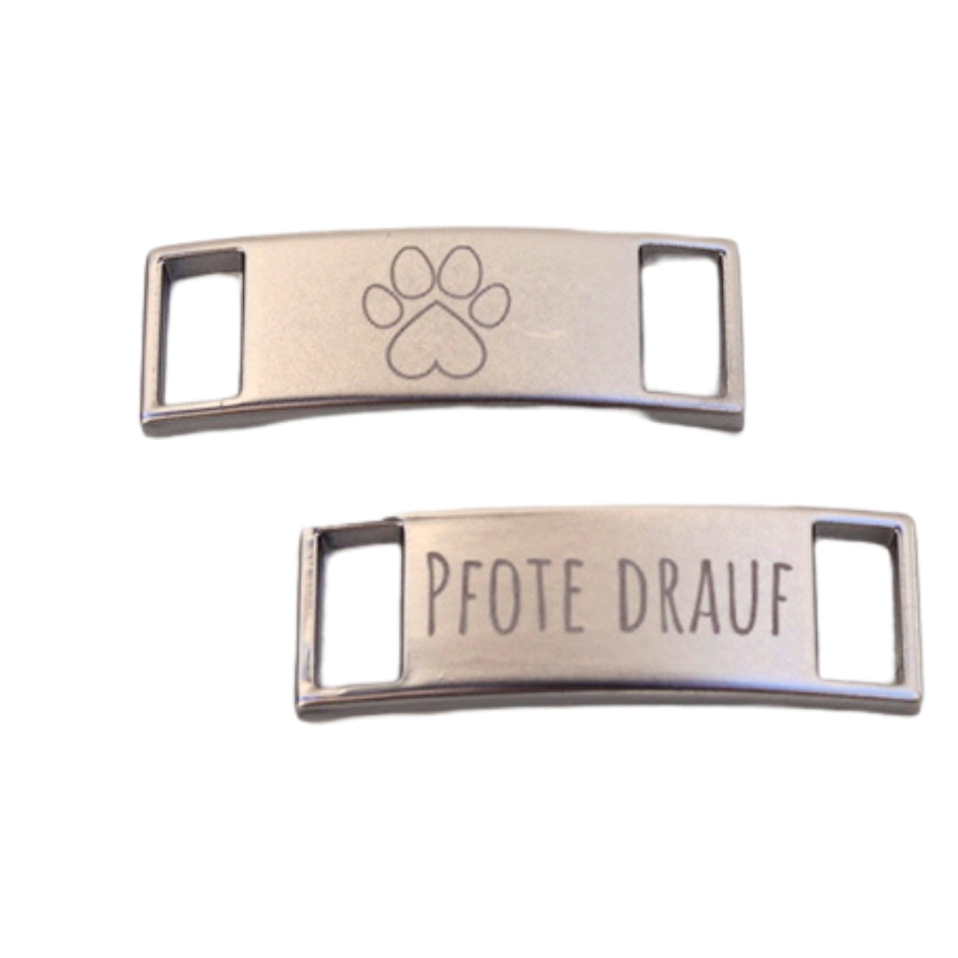 Schuhschnallen (Lace Locks) mit "Pfote drauf" Logo (silber, matt)