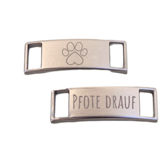 Schuhschnallen (Lace Locks) mit "Pfote drauf" Logo (silber, matt)